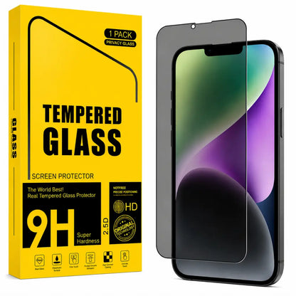iPhone 14 Privacy Tempered Glass Screen Protector – 9H HD Anti-Spy, 2.5D Rounded Edge, Impact & Scratch Resistant