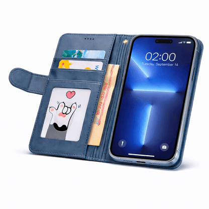 iPhone 14 Pro Flip Wallet Case Cowhide Dot Pattern