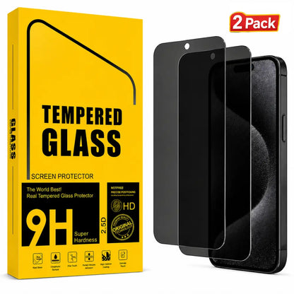 iPhone 14 Pro Privacy Tempered Glass Screen Protector (2 Pack) – 9H HD Anti-Spy, 2.5D Rounded Edge, Impact & Scratch Resistant