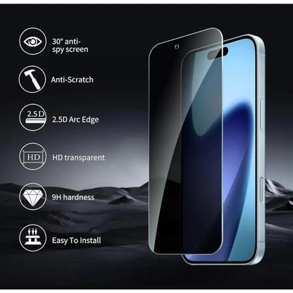 iPhone 14 Pro Privacy Tempered Glass Screen Protector – 9H HD Anti-Spy, 2.5D Rounded Edge, Impact & Scratch Resistant