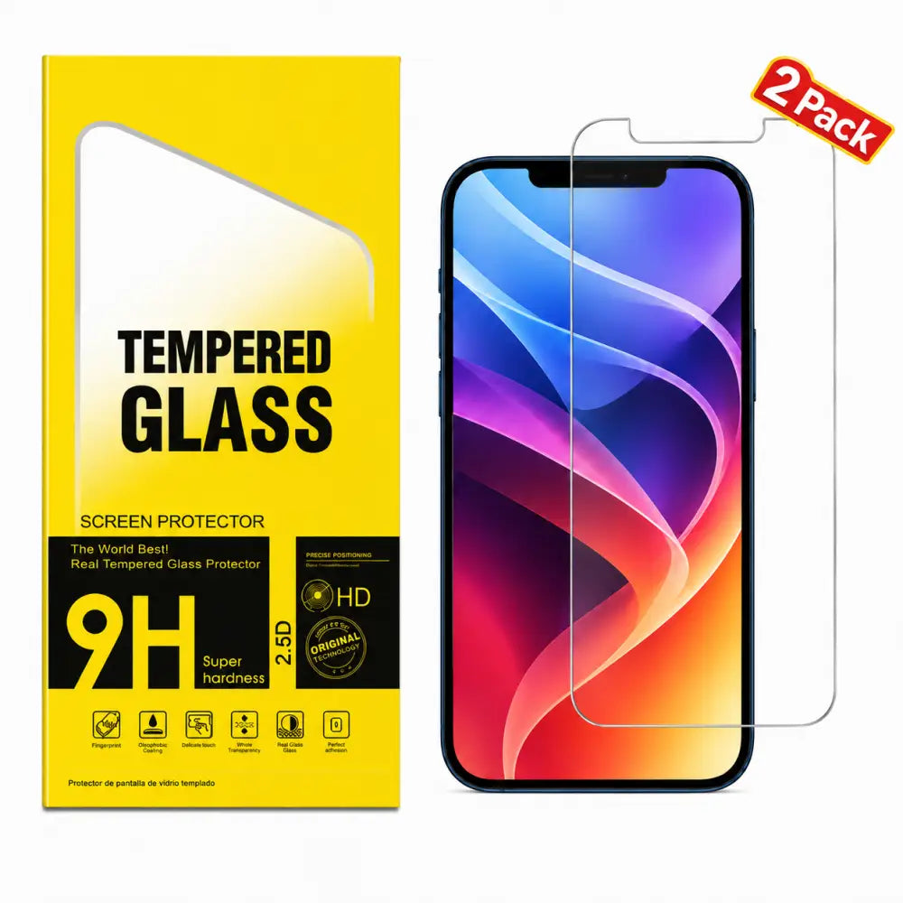 Iphone 15 Clear Tempered Glass Screen Protector (2 Pack) – 9H HD, 2.5D Rounded Edge, Impact & Scratch Resistant