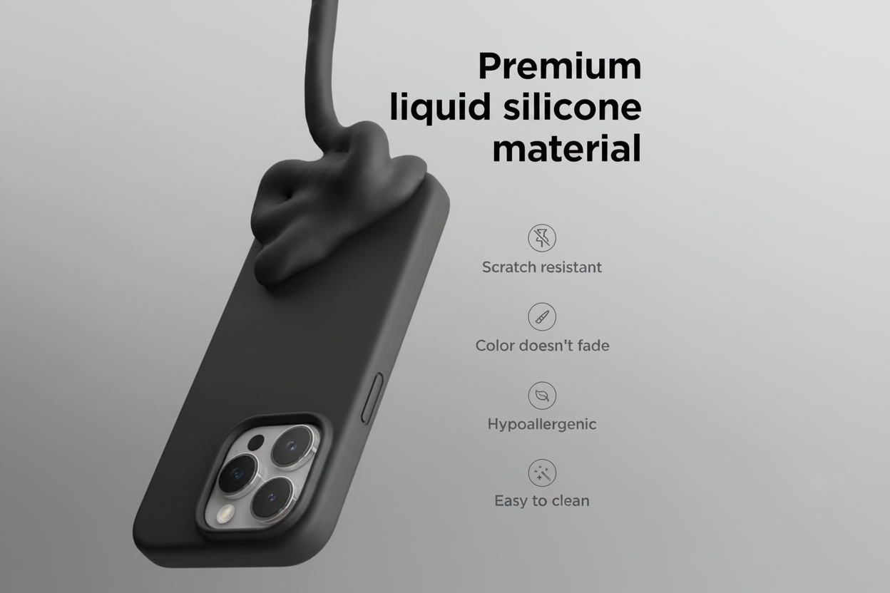 iPhone 15 Pro Silicone Case – Soft Protective Cover (Black, Blue, Red)