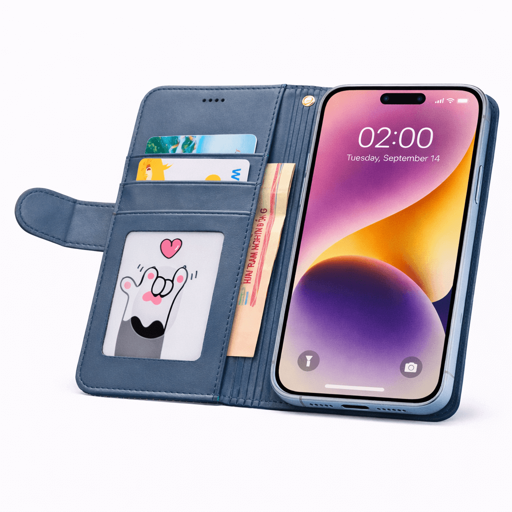 iPhone 16 Pro Max Flip Wallet Case Cowhide Dot Pattern