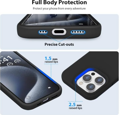 iPhone 16 Pro Silicone Case – Soft Protective Cover (Black, Blue, Red)