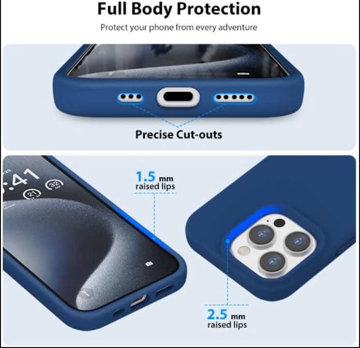 iPhone 16 Pro Max Silicone Case – Soft Protective Cover (Black, Blue, Red)