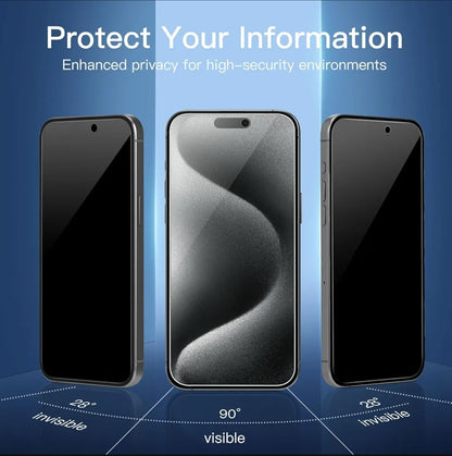 iPhone 15 Privacy Tempered Glass Screen Protector – 9H HD Anti-Spy, 2.5D Rounded Edge, Impact & Scratch Resistant