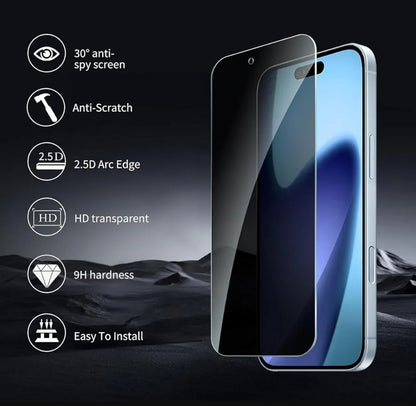 iPhone 15 Privacy Tempered Glass Screen Protector (2 Pack) – 9H HD Anti-Spy, 2.5D Rounded Edge, Impact & Scratch Resistant