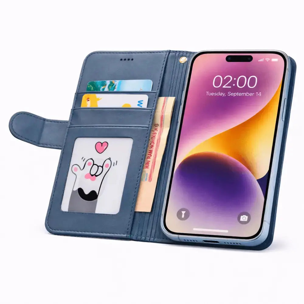 iPhone 18 Pro Flip Wallet Case Cowhide Dot Pattern