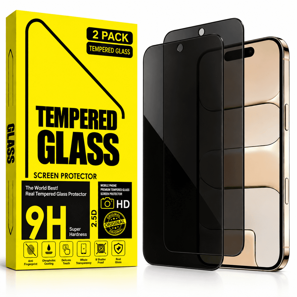 iPhone Air Privacy Tempered Glass Screen Protector (2 Pack) – 9H HD Anti-Spy, 2.5D Rounded Edge, Impact & Scratch Resistant