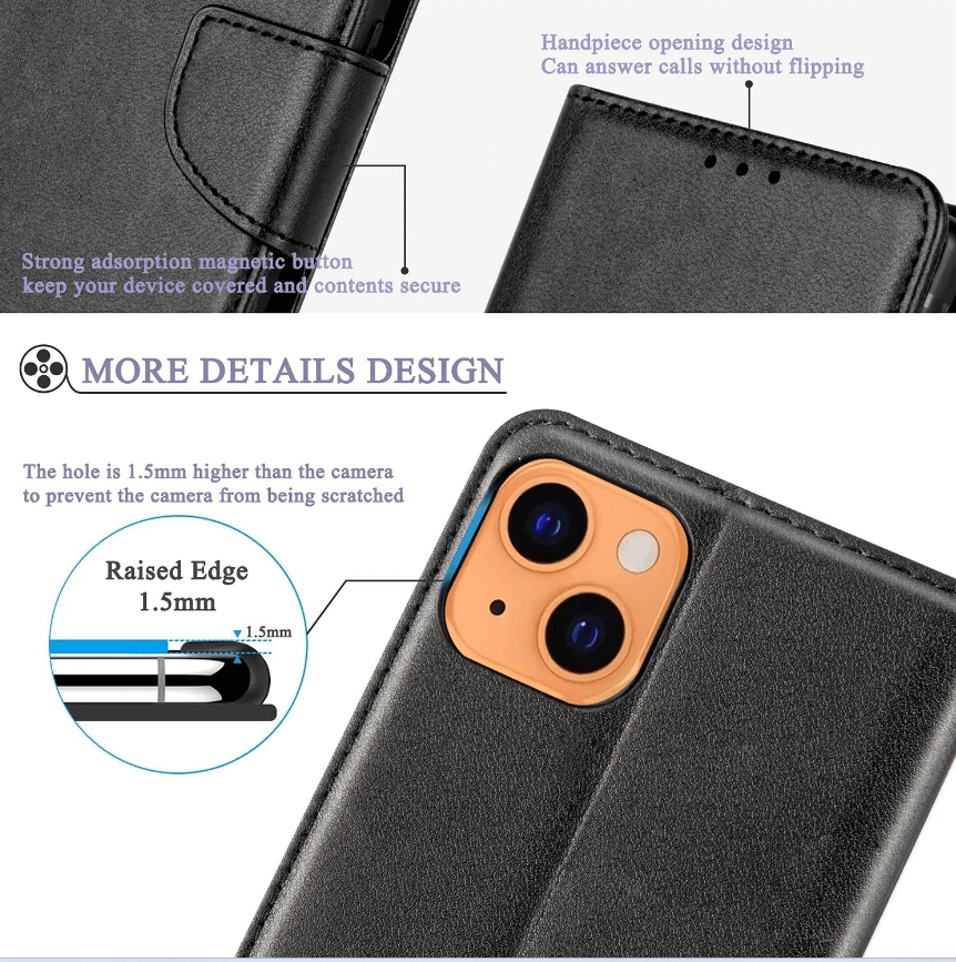 iPhone 15 Plus Wallet Case – Slim Leather Flip Cover with Card Holder