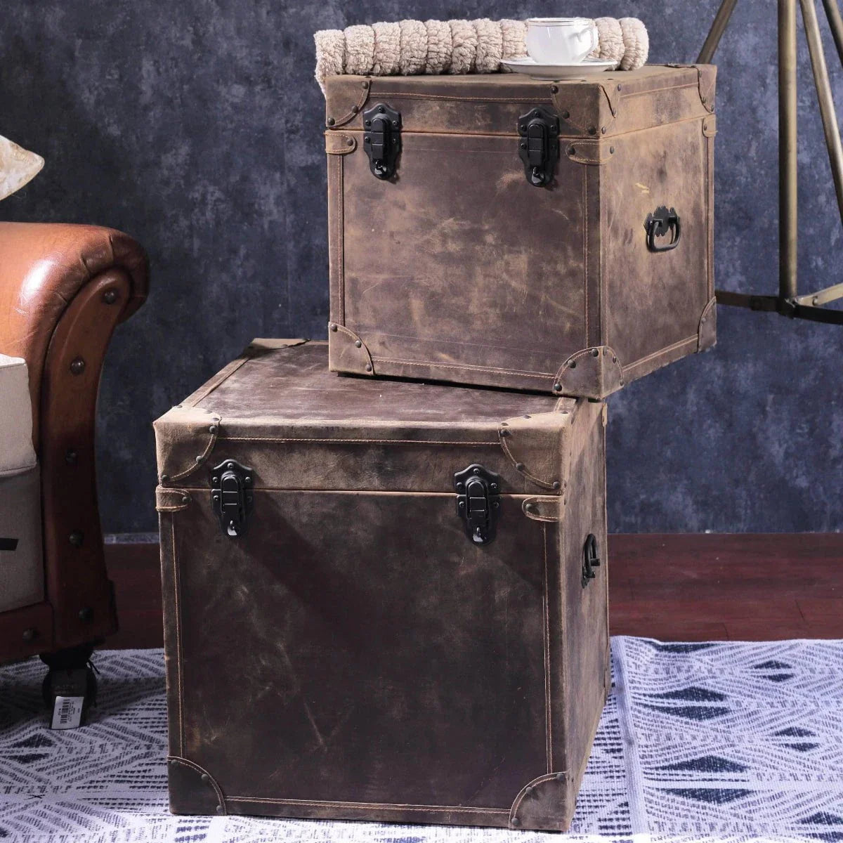Jaipur Leather Storage Boxes Set at online8 furniture store Auckland