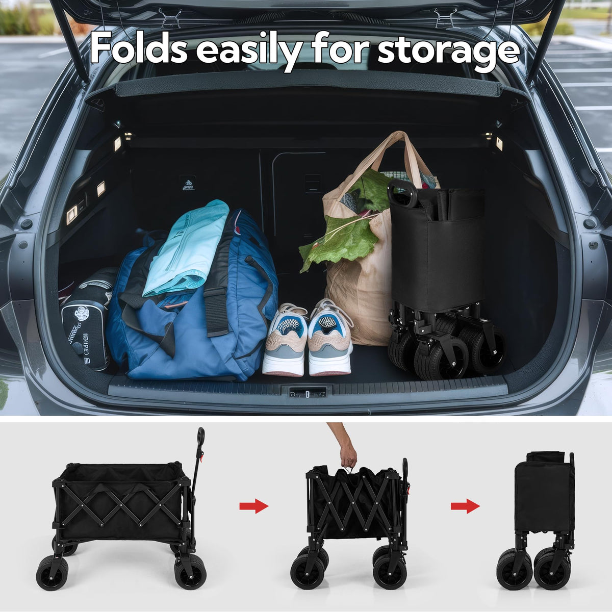 Ecotrek Folding Camping Trolley Heavy Duty Wagon Cart 150L XY3073