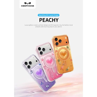 Keephone 3D Heart Glitter Case for iPhone 18 Pro | MagSafe Compatible (Peachy)