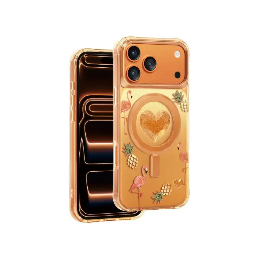 Keephone 3D Heart Glitter Case for iPhone 18 Pro | MagSafe Compatible (Peachy)
