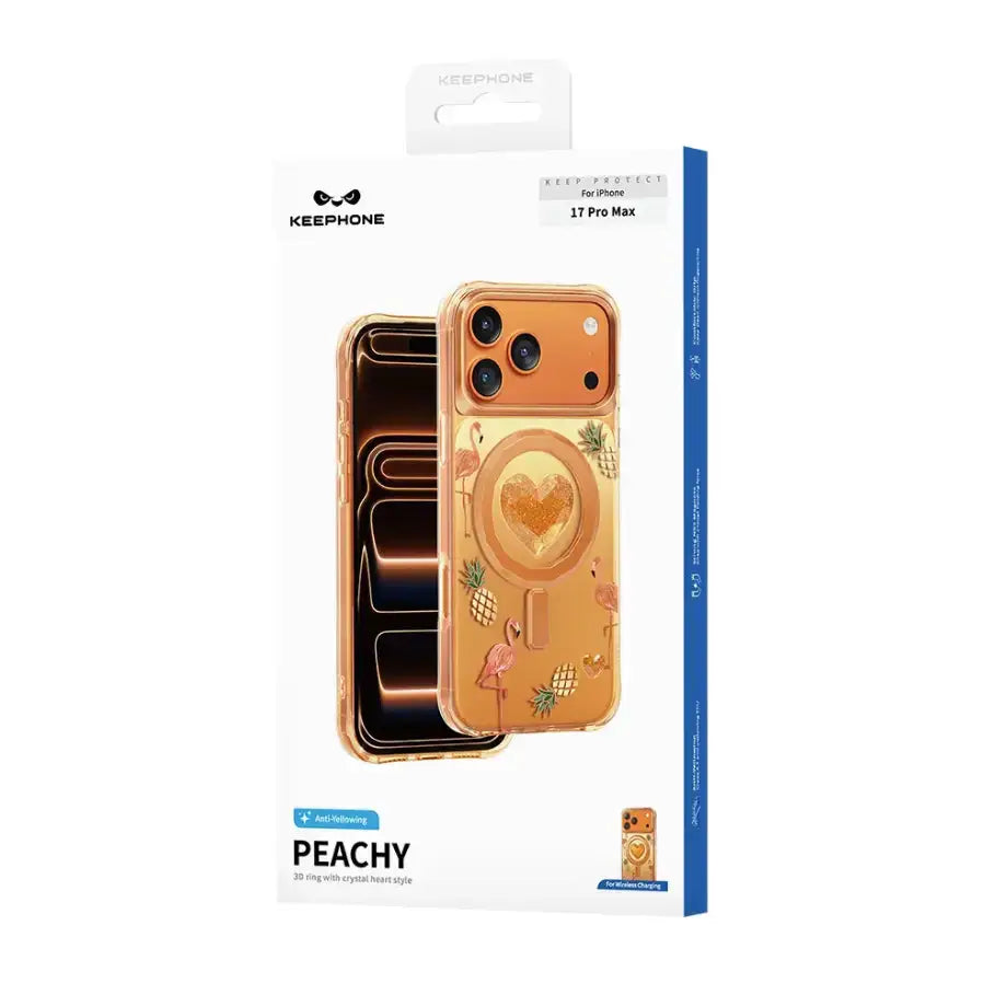 Keephone 3D Heart Glitter Case for iPhone 18 Pro Max | MagSafe Compatible (Peachy)
