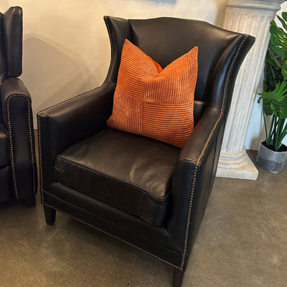 Kennedy Wingback Aged Leather Armchair - Belon Black at online8 furniture store Auckland