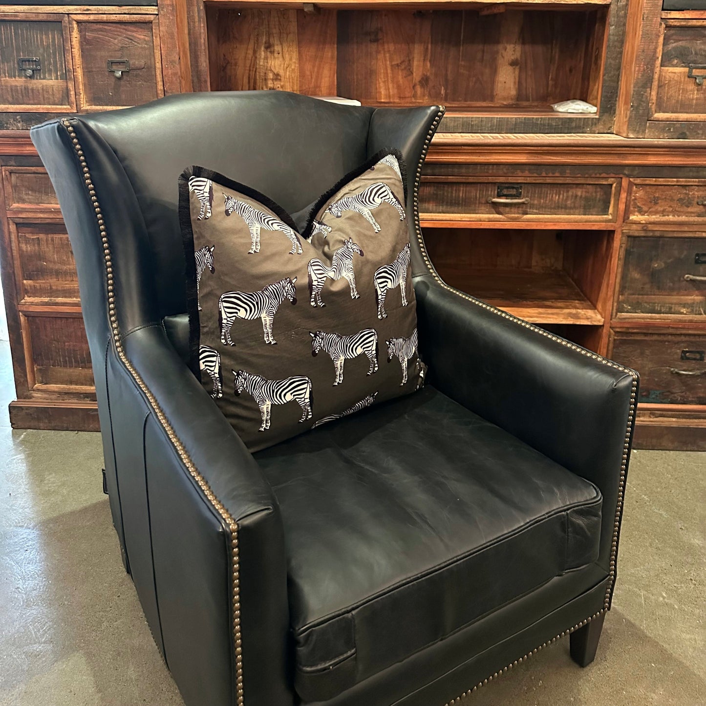Kennedy Wingback Aged Leather Armchair - Belon Black at online8 furniture store Auckland