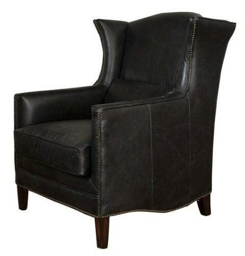 Kennedy Wingback Aged Leather Armchair - Belon Black at online8 furniture store Auckland
