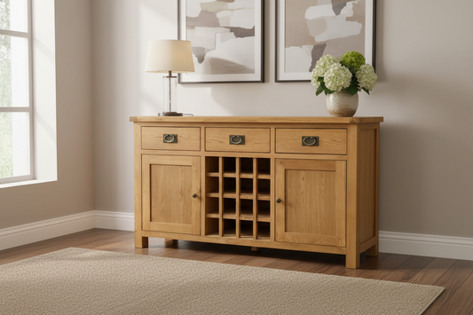 Kensington Oak Buffet Table with Wine Rack