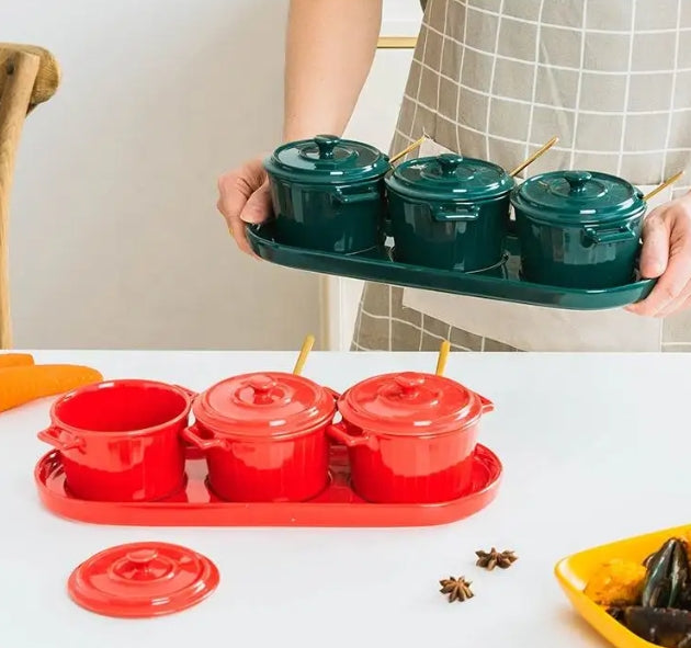 4pcs Ceramic Seasoning Jar Set Kitchenware Set Spice container