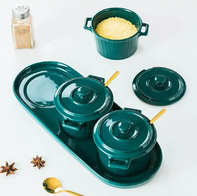 4pcs Ceramic Seasoning Jar Set Kitchenware Set Spice container