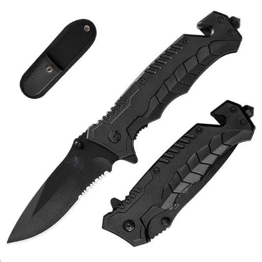 Outdoor folding knife, camping multifunctional pocket knife, portable with pouch