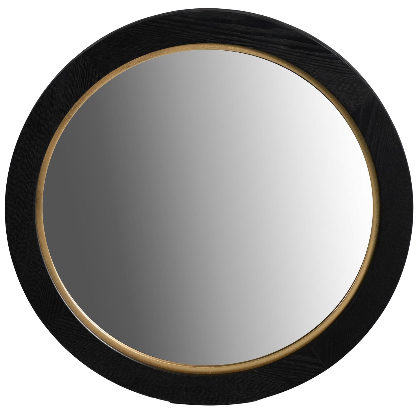 La Vista Black Oak & Gold Round Wall Mirror - 650mm at online8 furniture store Auckland