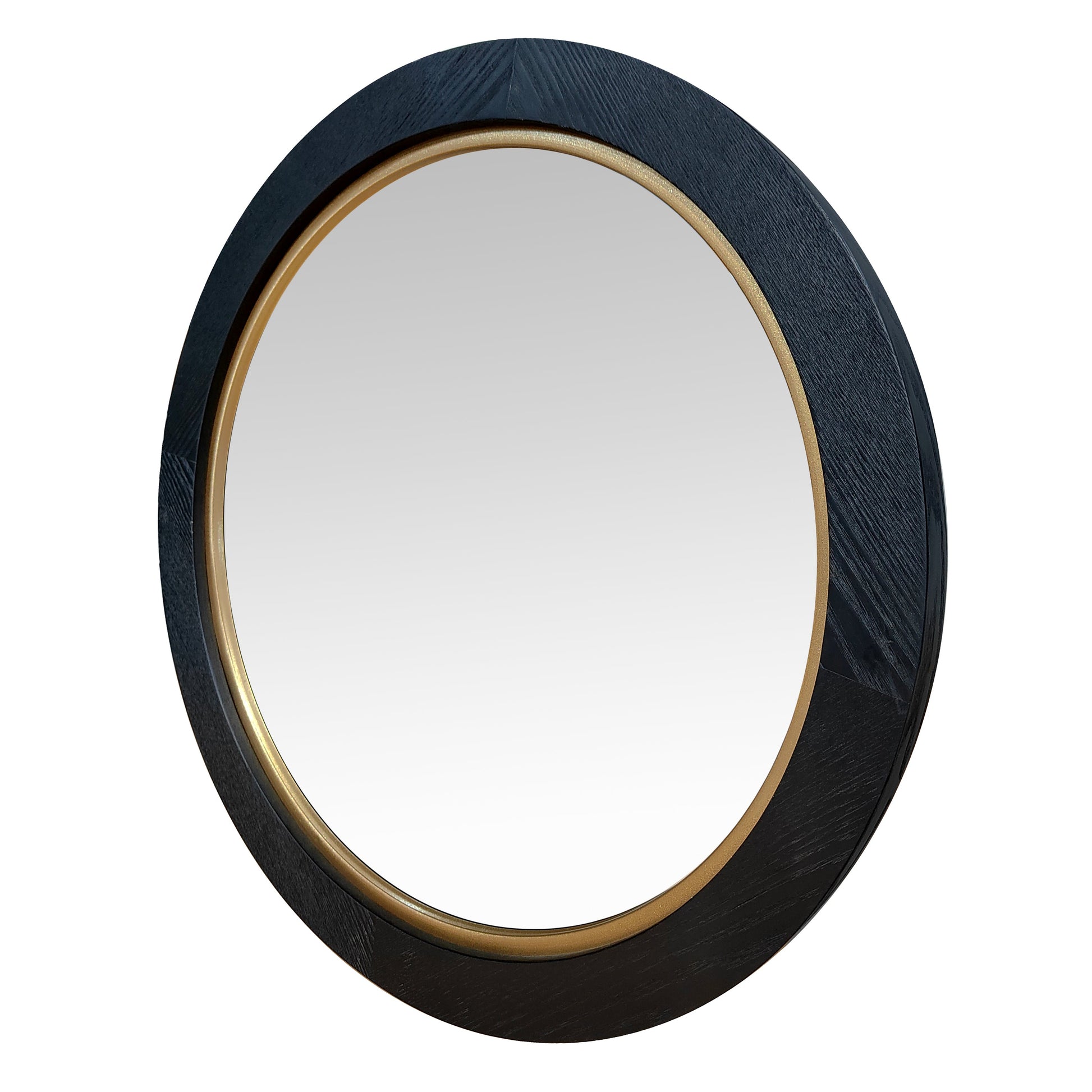 La Vista Black Oak & Gold Round Wall Mirror - 650mm at online8 furniture store Auckland