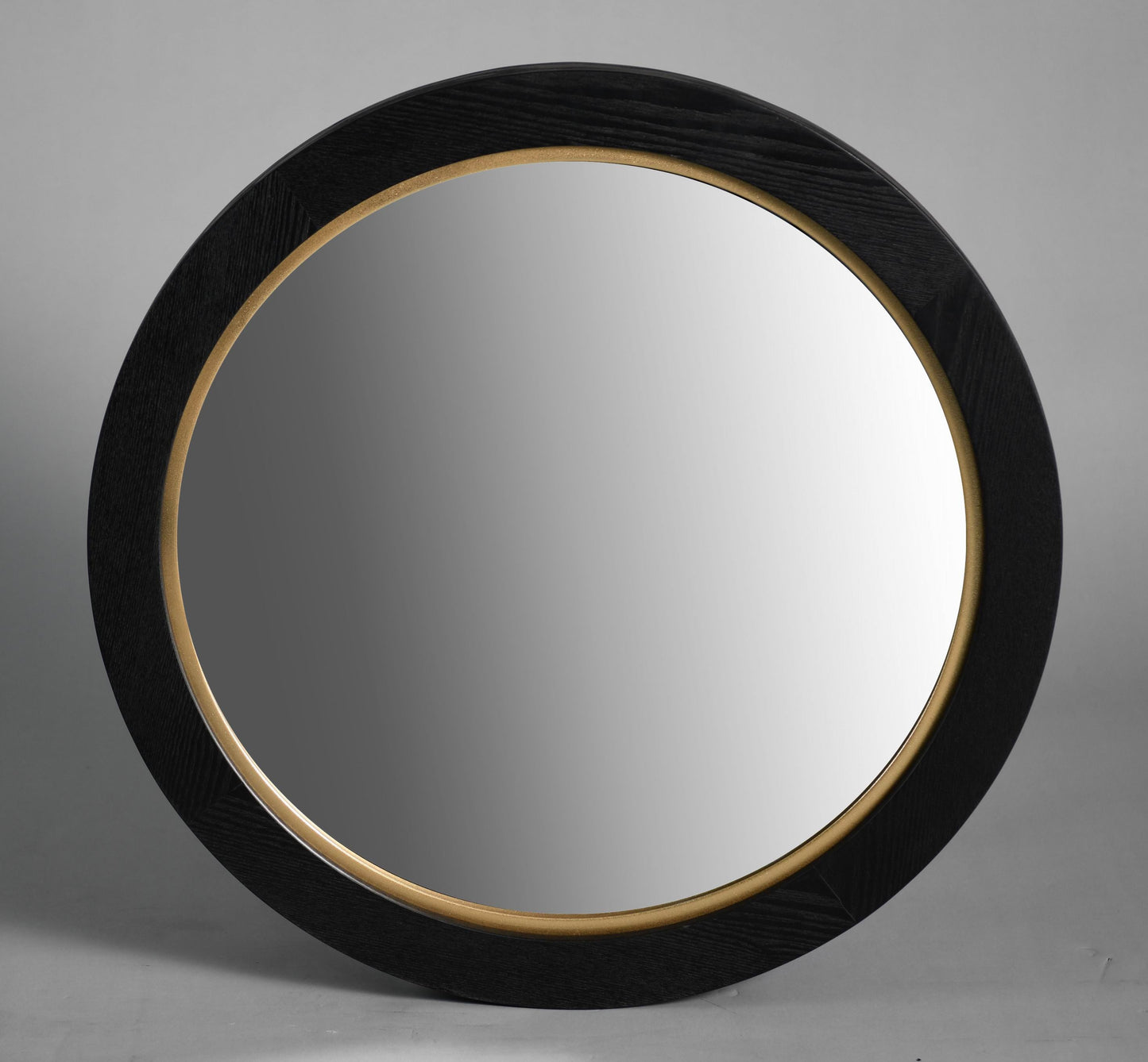 La Vista Black Oak & Gold Round Wall Mirror - 650mm at online8 furniture store Auckland