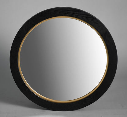 La Vista Black Oak & Gold Round Wall Mirror - 650mm at online8 furniture store Auckland