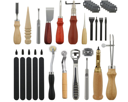 18PCs Leather Craft Tools Kit Tools DIY Groover Punch Kit Stiching Carving Craft Sewing