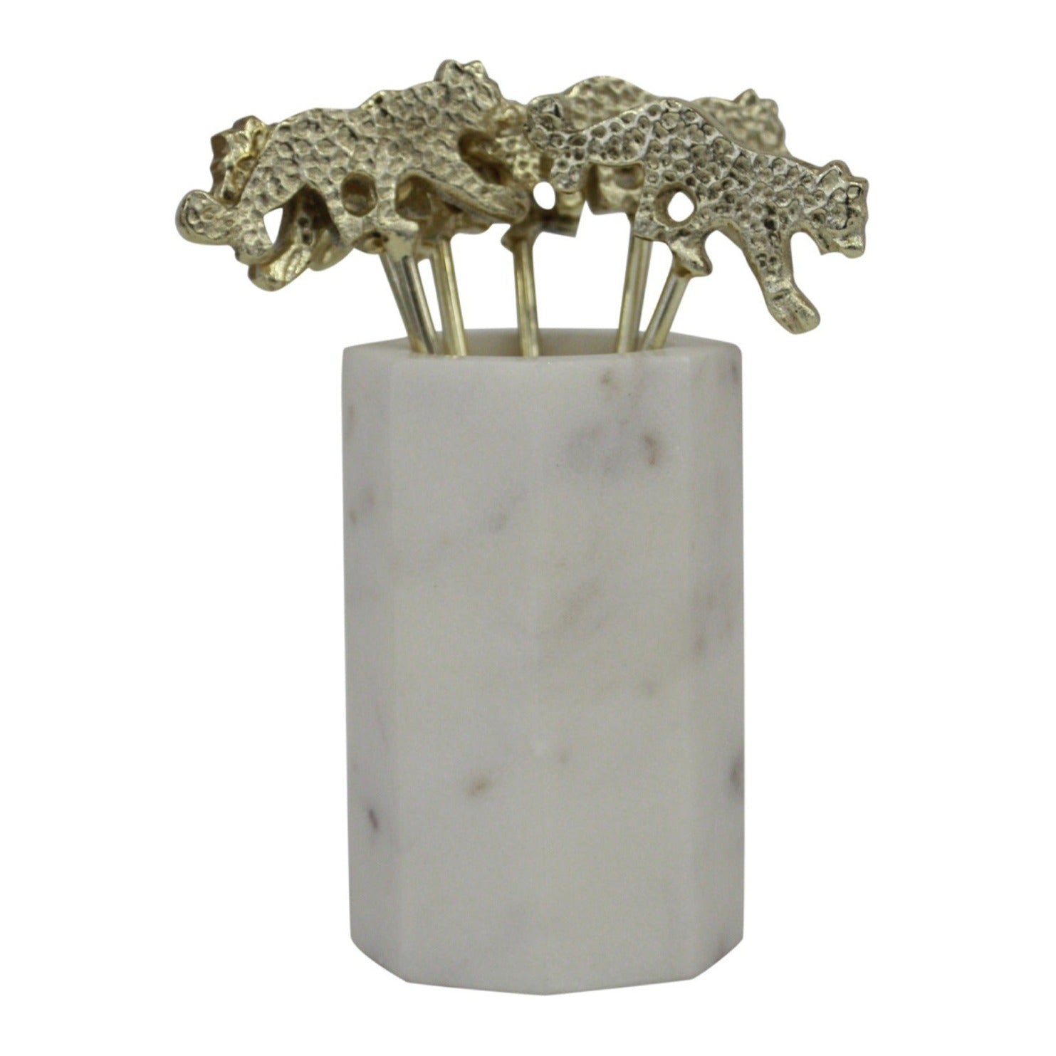 Leopard Design Cocktail Picks In Holder Set/6 at online8 furniture store Auckland