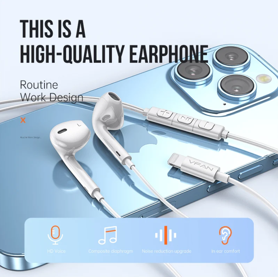 Wired Lightning Earphones with Plug & Play Audio (M21)