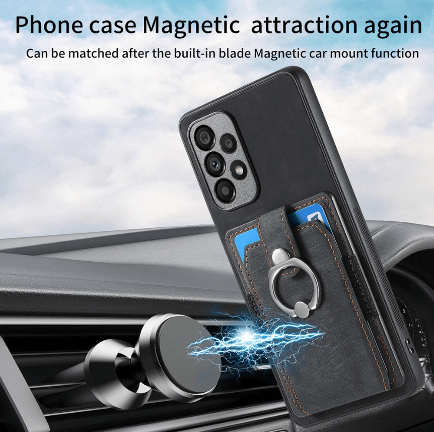 Magnetic Card Holder with Ring – Black