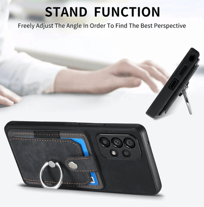 Magnetic Card Holder with Ring – Black