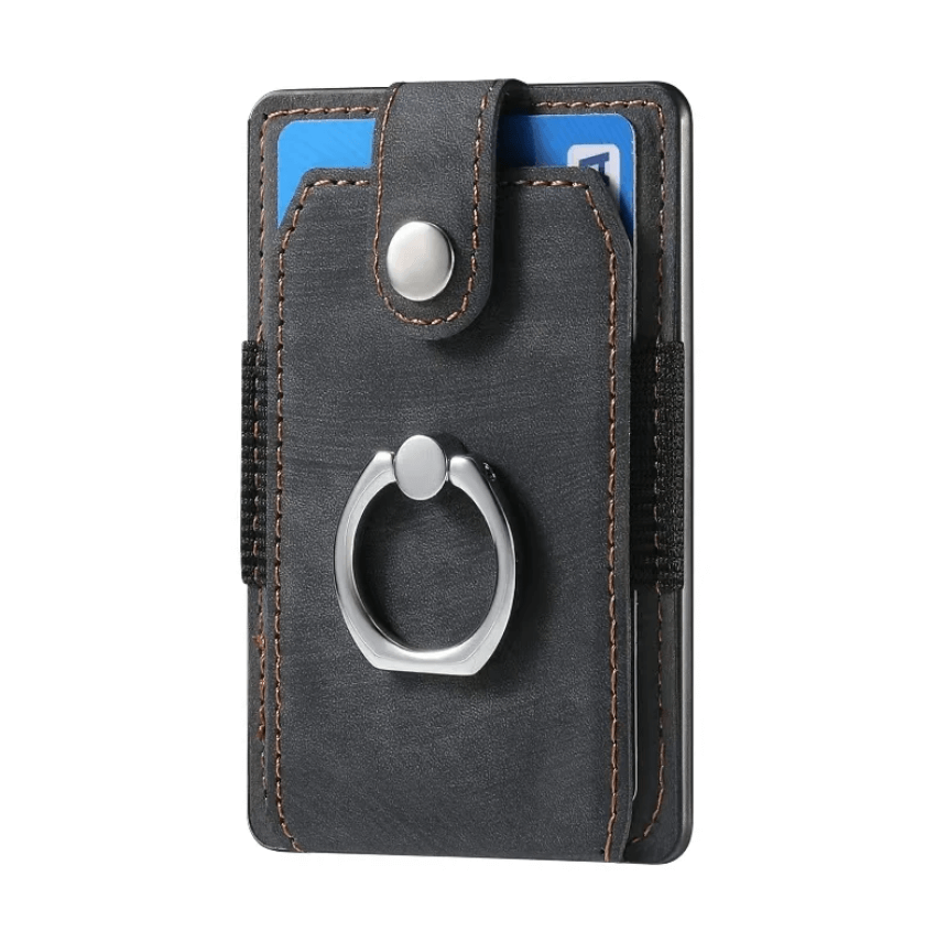 Magnetic Card Holder with Ring – Black