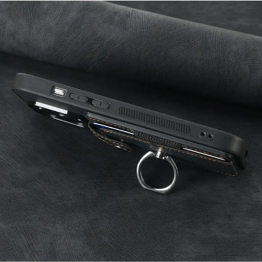 Magnetic Card Holder with Ring – Black