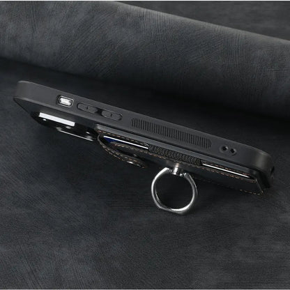 Magnetic Card Holder with Ring – Black