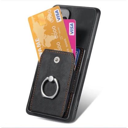 Magnetic Card Holder with Ring – Black