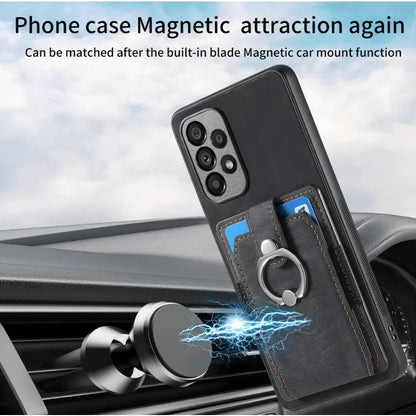 Magnetic Card Holder with Ring – Black