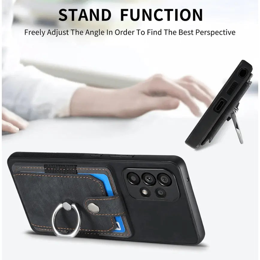 Magnetic Card Holder with Ring – Black