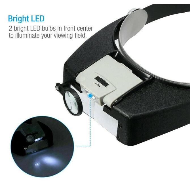 Jewelers Head Headband Magnifier LED Illuminated Visor Magnifying Glasses Loupe