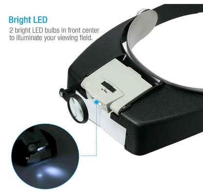 Jewelers Head Headband Magnifier LED Illuminated Visor Magnifying Glasses Loupe