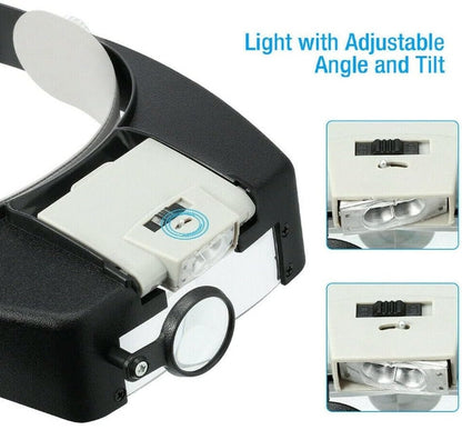 Jewelers Head Headband Magnifier LED Illuminated Visor Magnifying Glasses Loupe