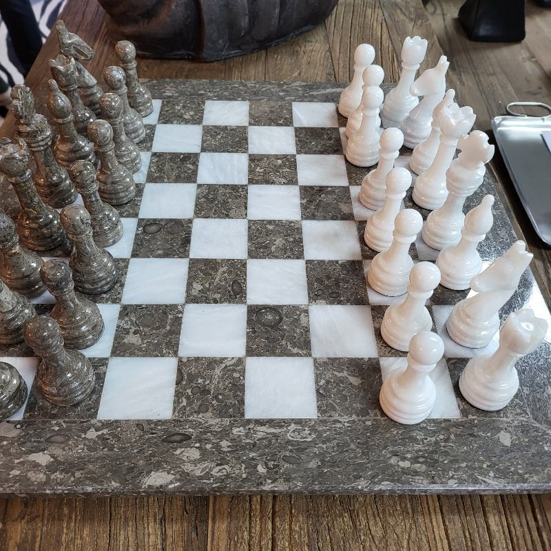 Marble Chess Set - Brown & White at online8 furniture store Auckland