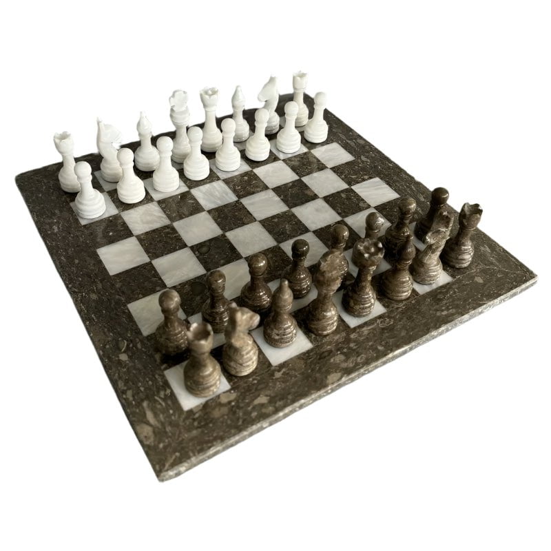 Marble Chess Set - Brown & White at online8 furniture store Auckland