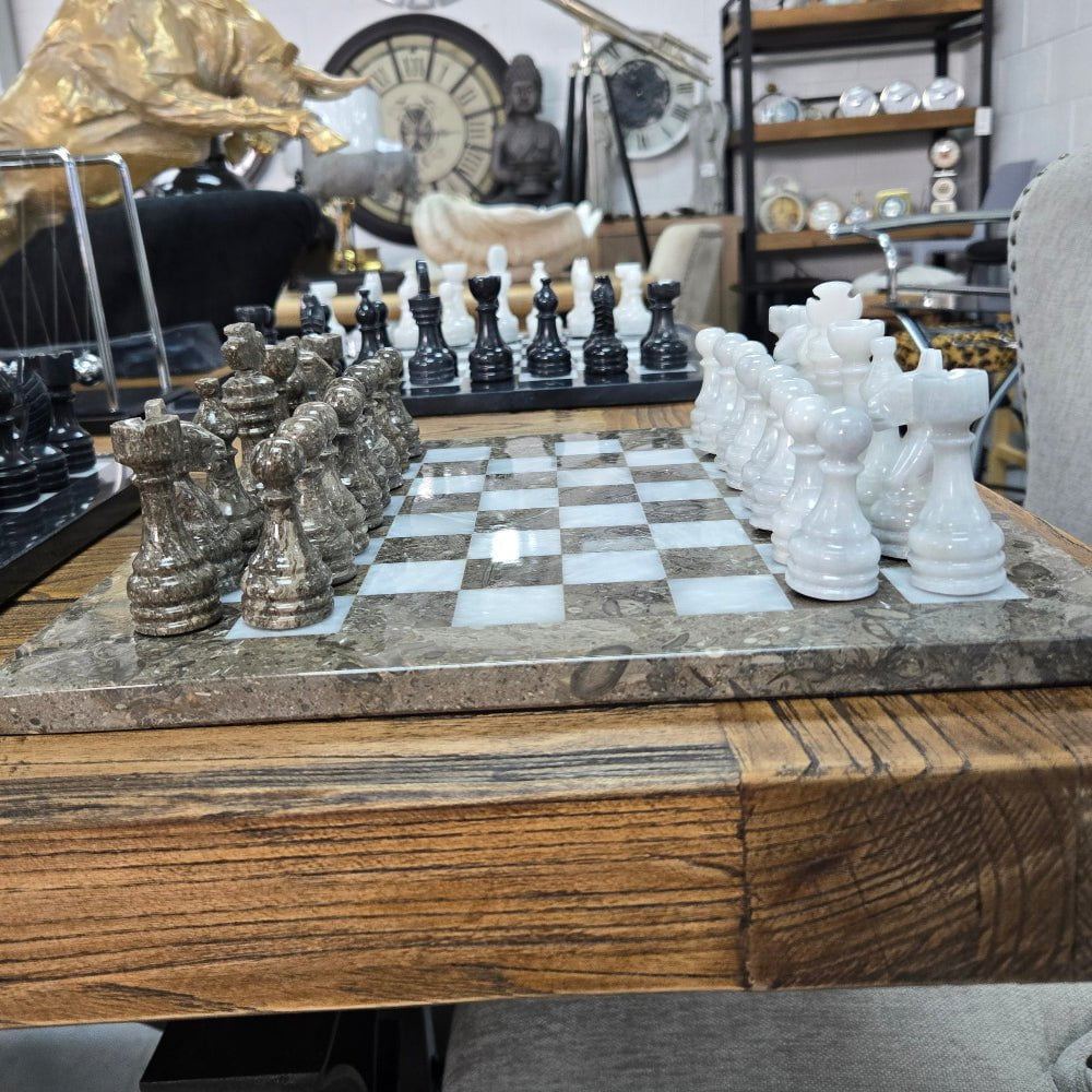 Marble Chess Set - Brown & White at online8 furniture store Auckland