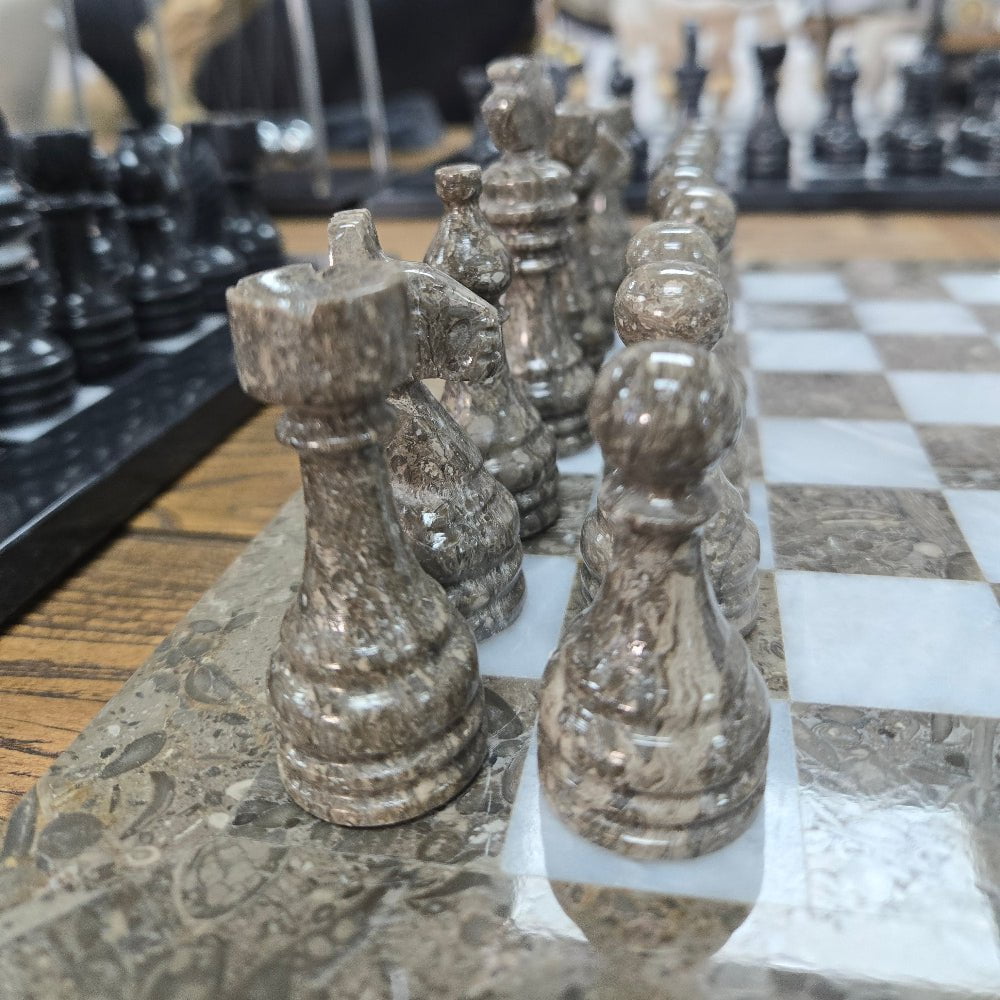 Marble Chess Set - Brown & White at online8 furniture store Auckland