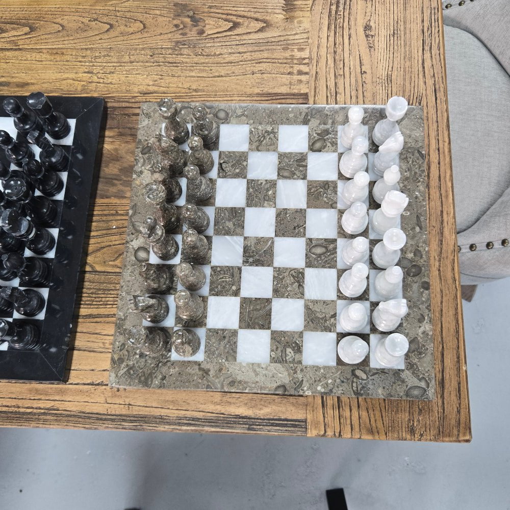 Marble Chess Set - Brown & White at online8 furniture store Auckland