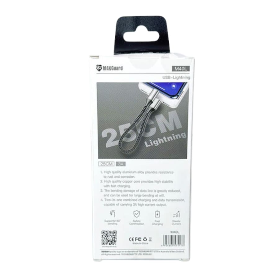 Maxguard 25cm USB-A to Lightning cable M40L